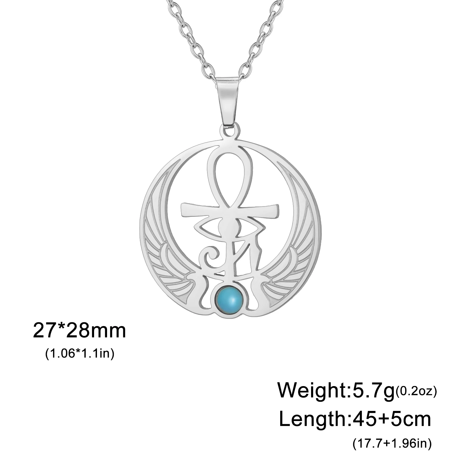 Horus Eye Kreuz Halskette Edelstahl rund blau Edelstein Anhänger Männer und Frauen Gebet Talisman Schmuck