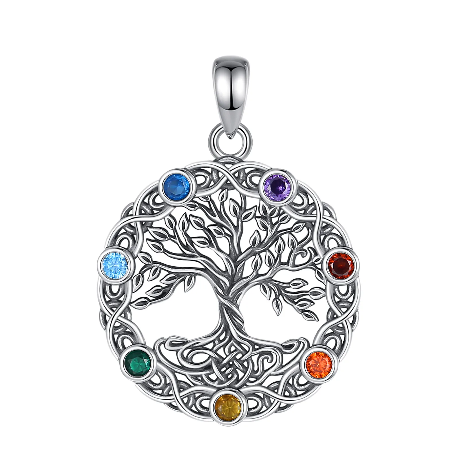 AEONSLOVE Halskette aus 925er-Sterlingsilber, Baum des Lebens, 7-Chakra-Halskette, Vintage-Stil, keltischer