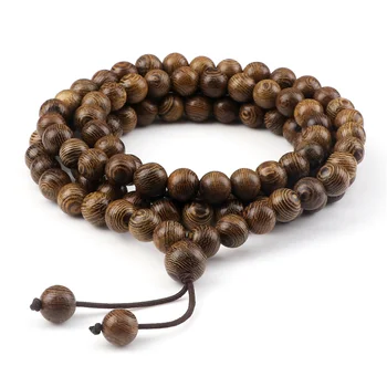 Mehrschichtiges Armband mit 108 Holzperlen, 8 mm, tibetisch-buddhistische Mala-Buddha-Charm, Rosenkranz