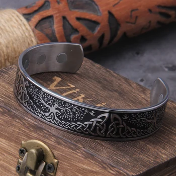 Wikinger Talisman Gesundheit Armbänder Baum des Lebens Glück Knoten Runen Trinity Magnetische Manschette