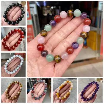 Handgefertigtes Armband, elastischer Schmuck, 6 mm, 8 mm, 10 mm, 12 mm, Naturstein, glatte, runde Perlen