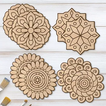 Mandala-Blumen Holz-Wanddekor-Set, Unbehandelte Holz-Wandkunst für Heimdekoration (8 Stück)