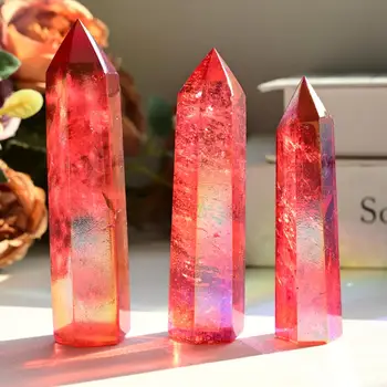 1 x, seltener Aura-Rotquarzturm - atemberaubende Obelisk-Edelsteindekoration, ideal für Zuhause und Büro