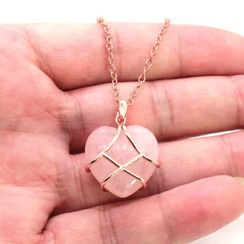 Natürliche Rosenquarz Kristall Herz Form Stein Anhänger Halskette Für Frauen Exquisite Opalite Opal Anhänger