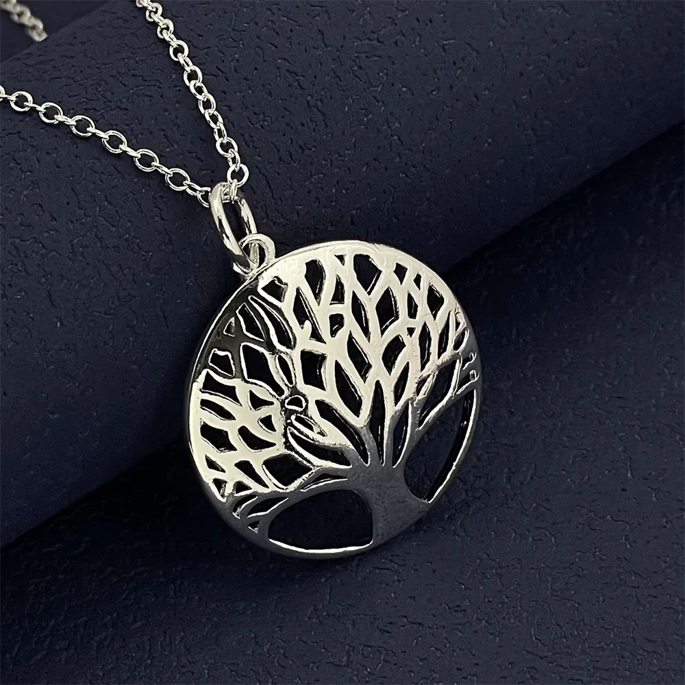 Halskette mit Baum des Lebens aus 925er-Sterlingsilber, Damenpaar, schlicht, luxuriös, Bankett, Hochzeit