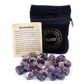Natürliches Kristall-Achat-Runen-Steine-Set, graviert, Elder Futhark, Wikinger-Alphabet, Runen, Edelstein
