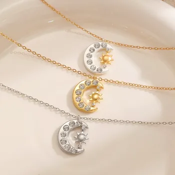 Mond Sonne Anhänger Halskette, für Frauen Männer exquisite Schlüsselbein Kette Vintage einfache Hiphop Punk
