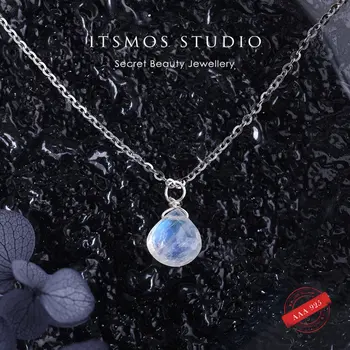 ITSMOS Natürliche Mondstein s925 Sterling Silber Anhänger Halskette Einfache Facettierte Stein Kette Elegante