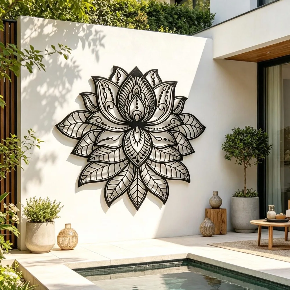Lotus-Mandala Metall-Wandkunst, Zen-Blumendekor für Wohnzimmer – Bild 2