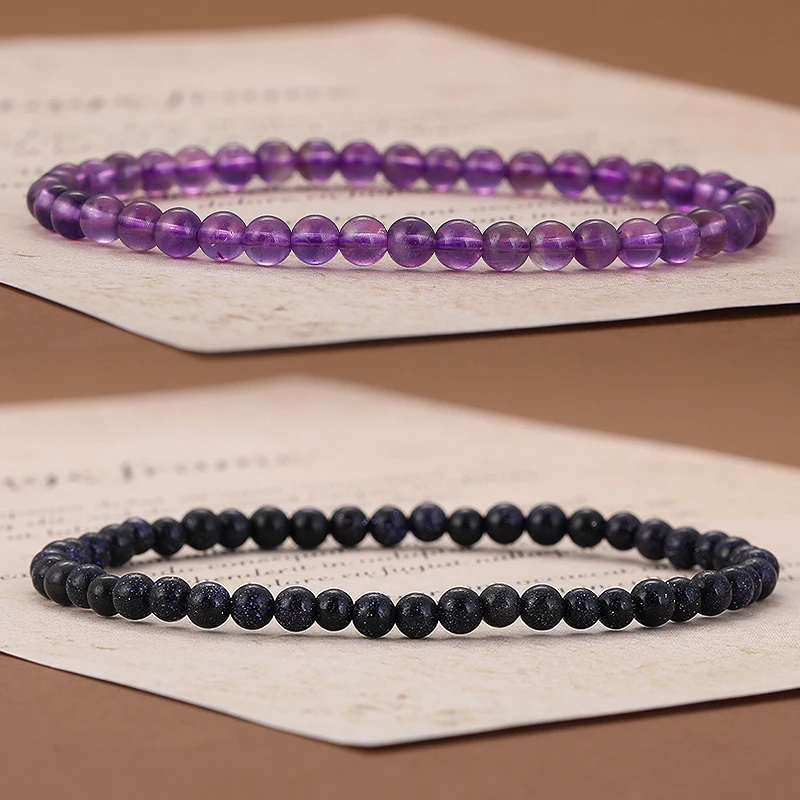 Natürliche Stein 4mm Perlen Armband Für Frauen Männer Amethysten – Bild 3
