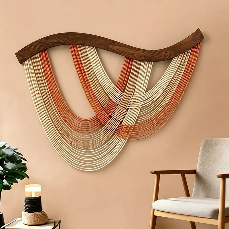 80x60cm Makramee Wandbehang Große Boho Deko Wandteppich Handgefertigte Quasten für Wohnzimmer Schlafzimmer