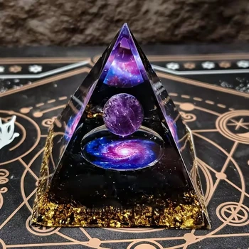 Galaxy Orgon-Pyramide mit Amethyst-Kristallkugel Innen, Orgon-Energiestein zur Stresslinderung, Angstabbau