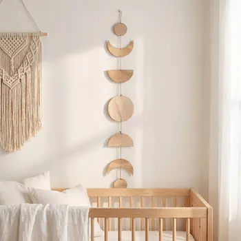 Holz-Mondphasen-Wandbehang Vertikale Girlande Dekorative Wandkunst für Wohnzimmer Kinderzimmer Schlafzimmer