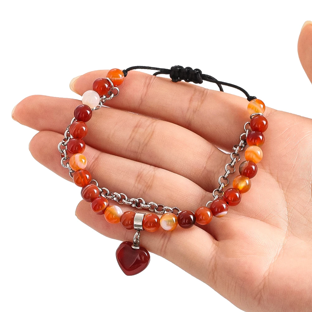 Natürliches Tigerauge-Armband mit rotem Achat-Liebesanhänger – Bild 6