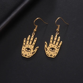 LIKGREAT Böser Blick Hamsa Ohrringe für Frauen Hand von Fatima Schutz Amulett Edelstahl Tropfen Ohrringe