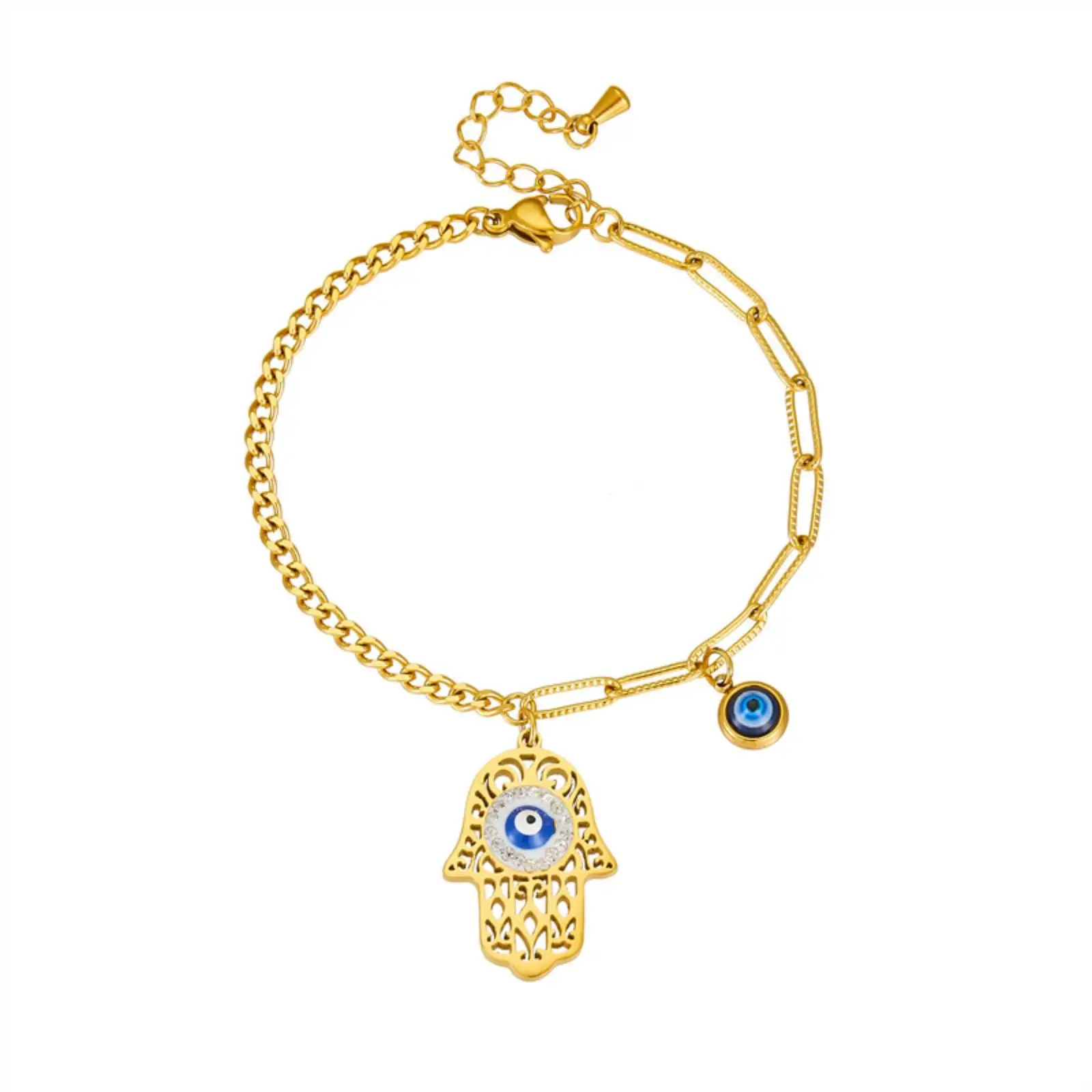 Hamesh Hand of Fatima Evil Eye Armband für Damen Herren Amulett Geschenk Edelstahl Schmuck