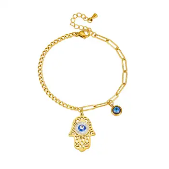 Hamesh Hand of Fatima Evil Eye Armband für Damen Herren Amulett Geschenk Edelstahl Schmuck