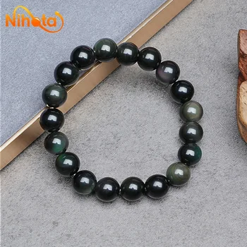 Natürliche schwarze Obsidian-Stein-Armbänder aus echten Natursteinperlen, körperreinigend, echt für Frauen