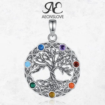 AEONSLOVE Halskette aus 925er-Sterlingsilber, Baum des Lebens, 7-Chakra-Halskette, Vintage-Stil, keltischer