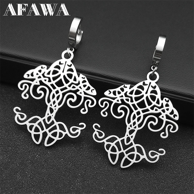 Triquetra Knoten Amulett Baum des Lebens Creolen für Frauen Edelstahl Hexe Wicca Amulett Baumeln Ohrring