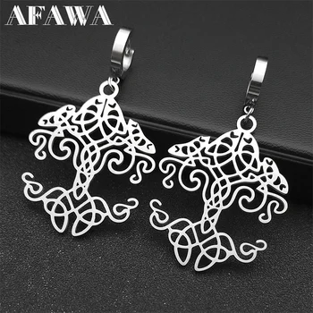 Triquetra Knoten Amulett Baum des Lebens Creolen für Frauen Edelstahl Hexe Wicca Amulett Baumeln Ohrring