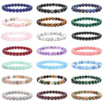 Natürliche Stein Perlen Armband Für Frauen Männer Amethysten Kristall Quarz Aquamarine Jade Schmuck Achate