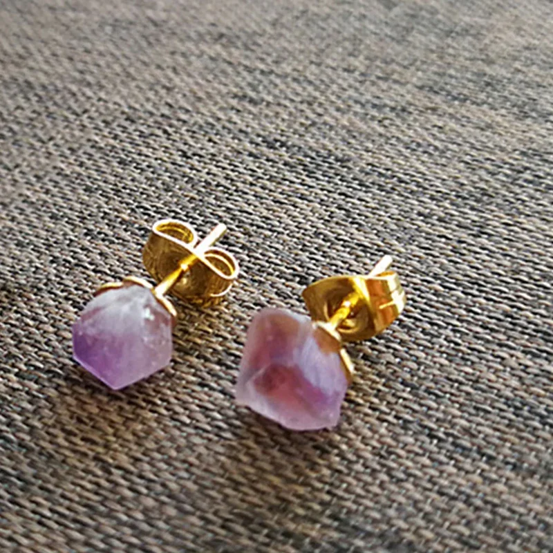 Natürliche Amethyst Grobe Stein Ohrringe Einfache und Modische frauen – Bild 3