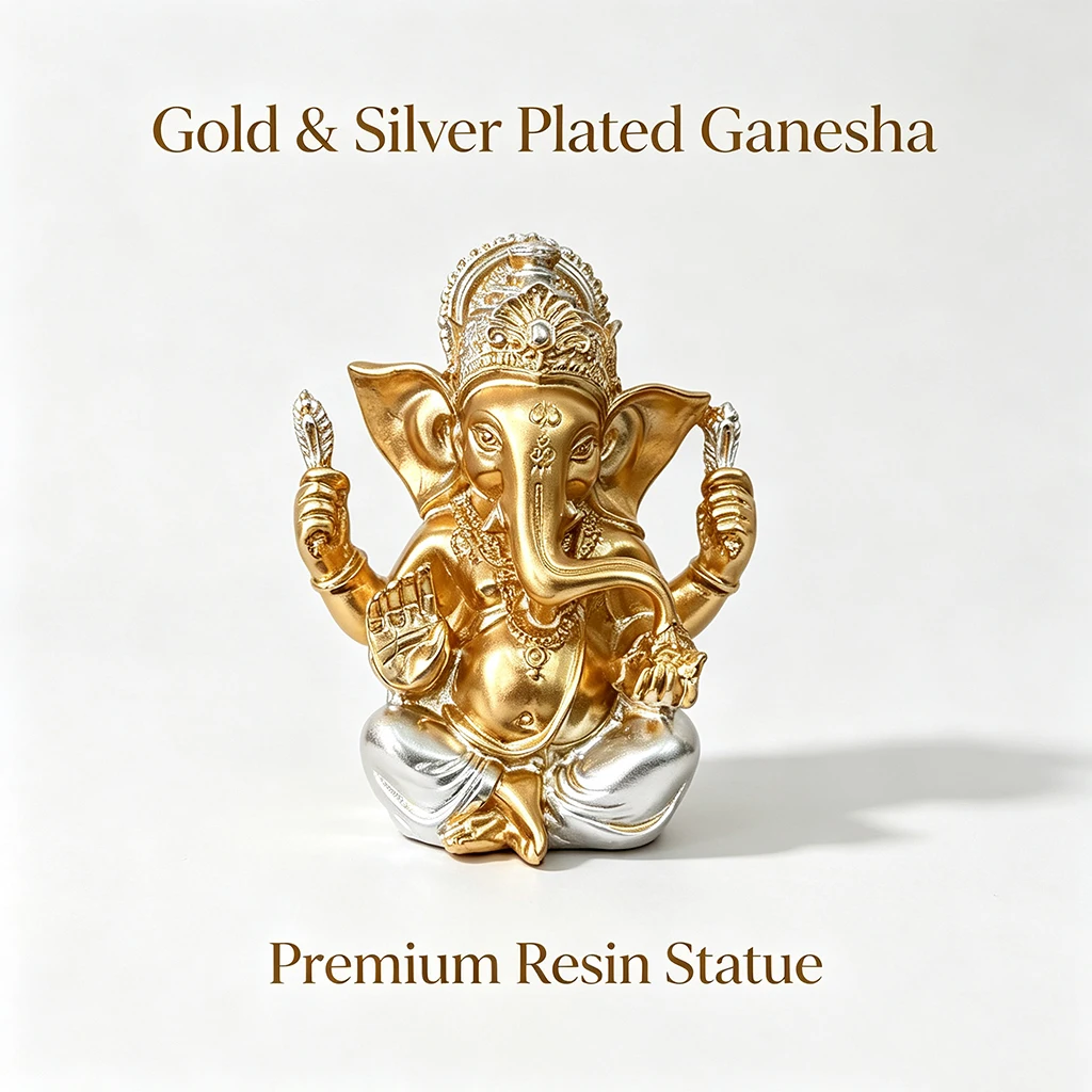 Goldene Ganesha-Statue aus Kunstharz, Hindu-Elefantengott-Figur, Glücksbringer-Dekoration für Zuhause