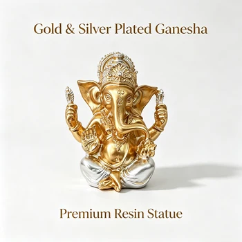 Goldene Ganesha-Statue aus Kunstharz, Hindu-Elefantengott-Figur, Glücksbringer-Dekoration für Zuhause