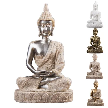 11cm Natur Sandstein Indien Buddha Statue Fengshui sitzen Buddha Skulptur Figuren Vintage Wohnkultur