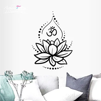 Lotusblume Vinyl Wandtattoo Schlafzimmer Dekor Yoga Hinduismus Hindu Om Symbol Aufkleber für Meditation
