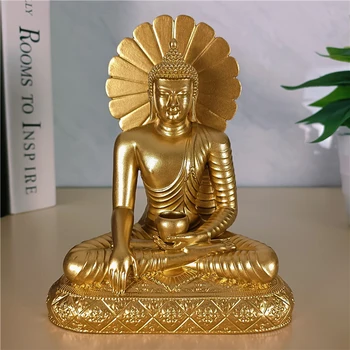 Gold Shakyamuni Buddha Statuen Figuren Ornamente Harz Handwerk Feng Shui Meditation Buddha Skulptur Home