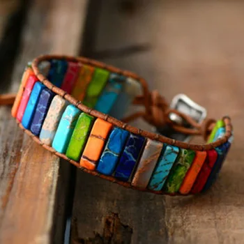 Milangirl Chakra Armband Schmuck Handgemachte Multi Natürliche Stein Rohr Perlen Leder Wrap Armband Paare