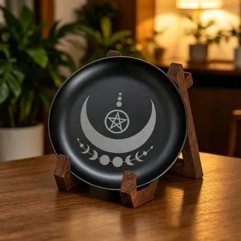 Edelstahl Mondphasen-Pentagramm-Altartablett, Meditations- und Ritual-Aufbewahrungsplatte, mystische