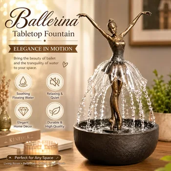 Eleganter Ballerina-Tischbrunnen im Vintage-Bronze-Stil mit beruhigendem, fließendem Wasser und beruhigendem