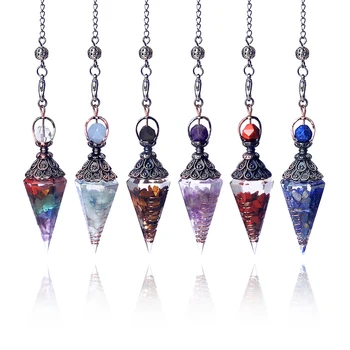Amethysten Quarz Achat Sechseckigen Kegel Anhänger Naturstein Kristall Harz Zerkleinert Stein Reiki Pendel