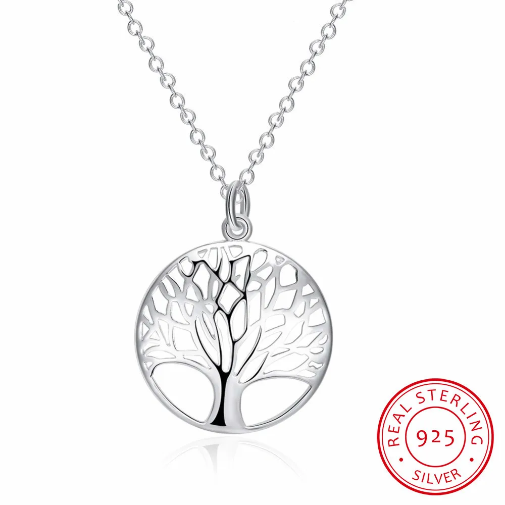 Baum des Lebens Kristall Rundanhänger Halskette aus 925 Sterling Silber, Eleganter Damenschmuck als Geschenk