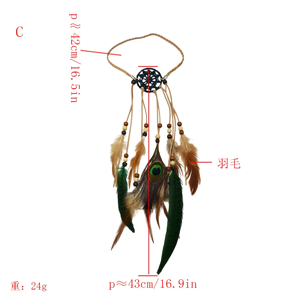 Bohemischer Traumfänger-Schmuck, Feder-Haarreifen, Hippie-Kopfschmuck – Bild 3