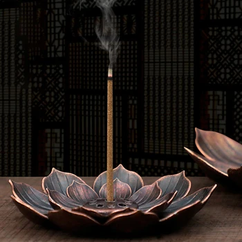 Legierung Weihrauch Brenner Stick Halter Platte Buddhismus Lotus Räuchergefäß Bronze Nasturtium Weihrauch