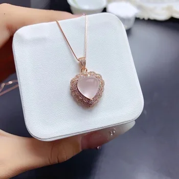 18 Karat vergoldet echte Rosenquarz Halskette Anhänger 10mm Hörform natürlichen Rosenquarz Anhänger 925 Silber